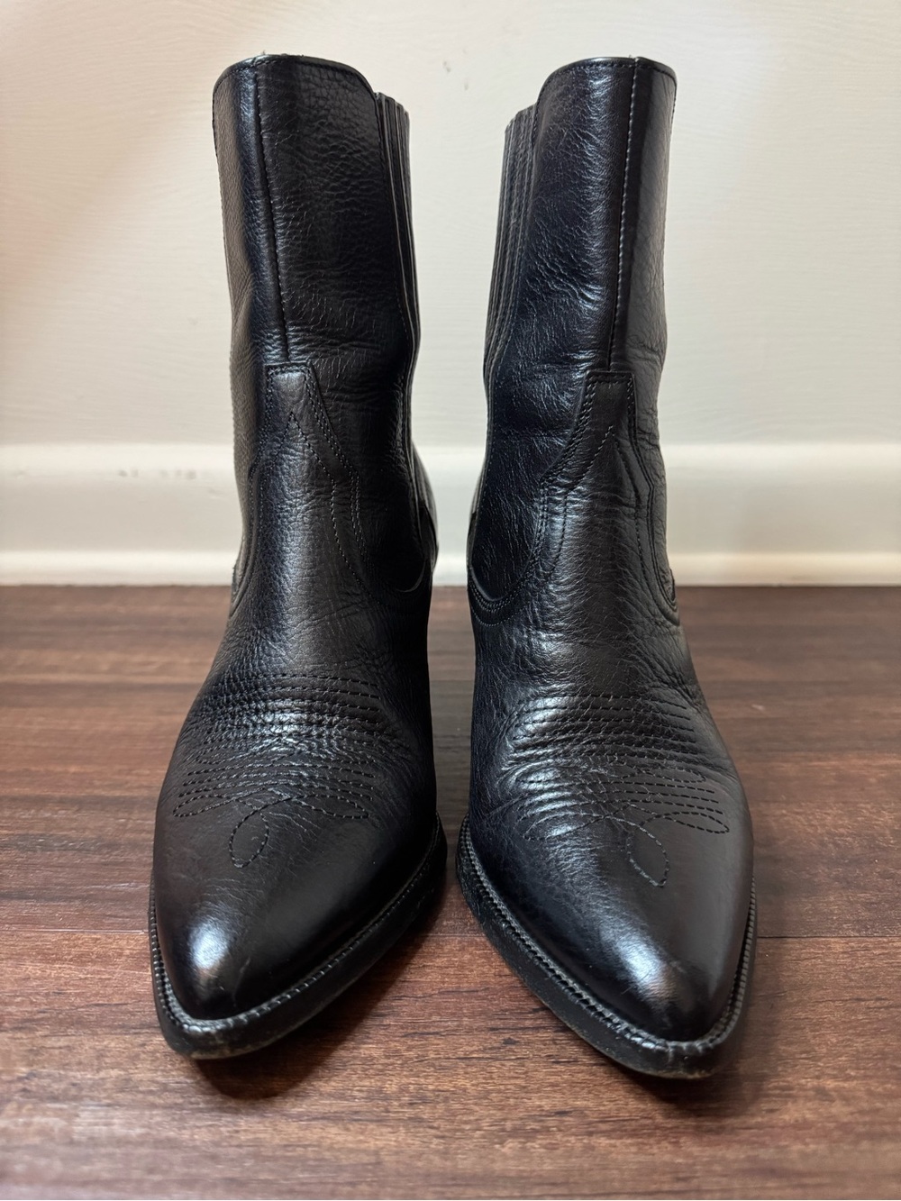 Polo Ralph Lauren Lowrey Black Leather Western Ankle Boots Size 8B - Picture 2 of 10